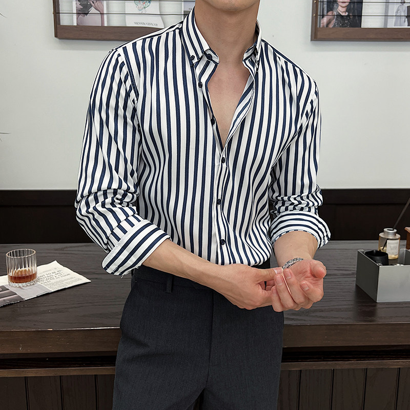 2025春季新款男士长袖衬衫商务寸衫条纹衬衫A311-CSX233-P38,男装衬衫,电商A311