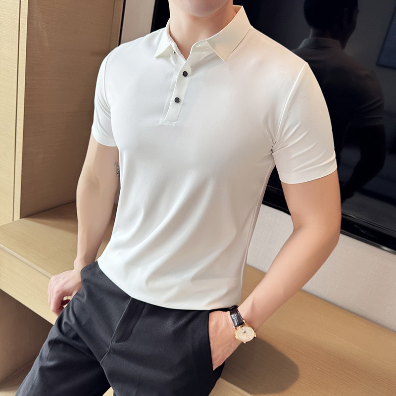 无痕压胶斜条纹短袖POLO衫男2025高级修身T恤A311-WHC02-P48,男装Polo衫,电商A311
