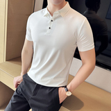 无痕压胶斜条纹短袖POLO衫男2025高级修身T恤A311-WHC02-P48，男装Polo衫，电商A311