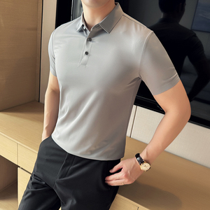 无痕压胶斜条纹短袖POLO衫男2025高级修身T恤A311-WHC02-P48图片