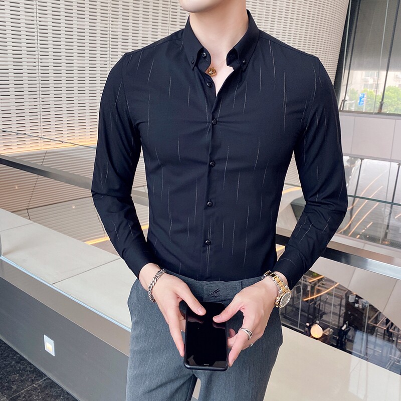 春秋季修身英伦条纹衬衫男休闲潮流衬衣CSZ8856-P45图片
