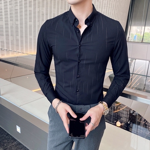 春秋季修身英伦条纹衬衫男休闲潮流衬衣CSZ8856-P45图片