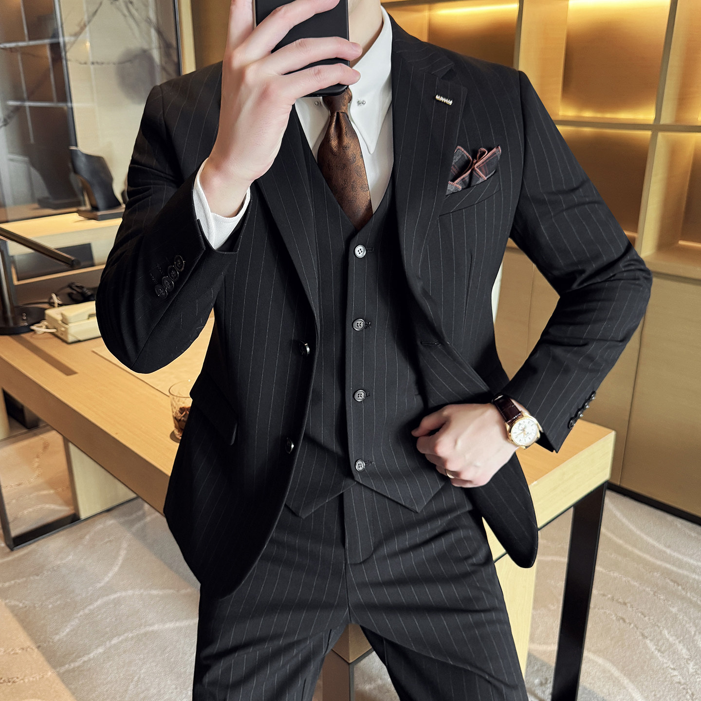 酒店景2025秋季套装两粒扣休闲商务大码西服A311-SJT9960-P285,男装西服,电商A311
