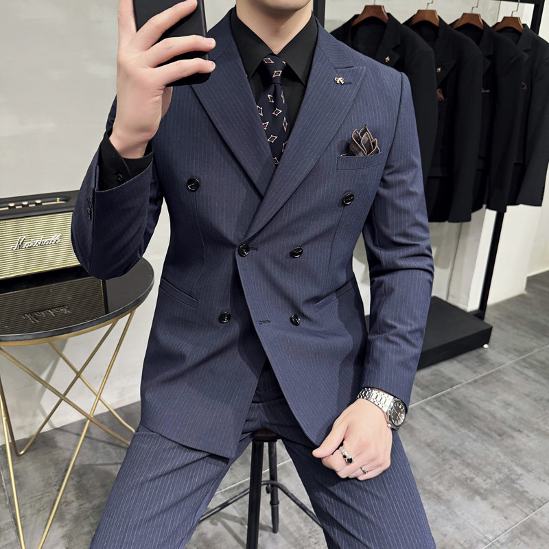 灰墙景2025春季条纹西服套装男士商务两件套LJT9003-P235,男装休闲套装,电商A311