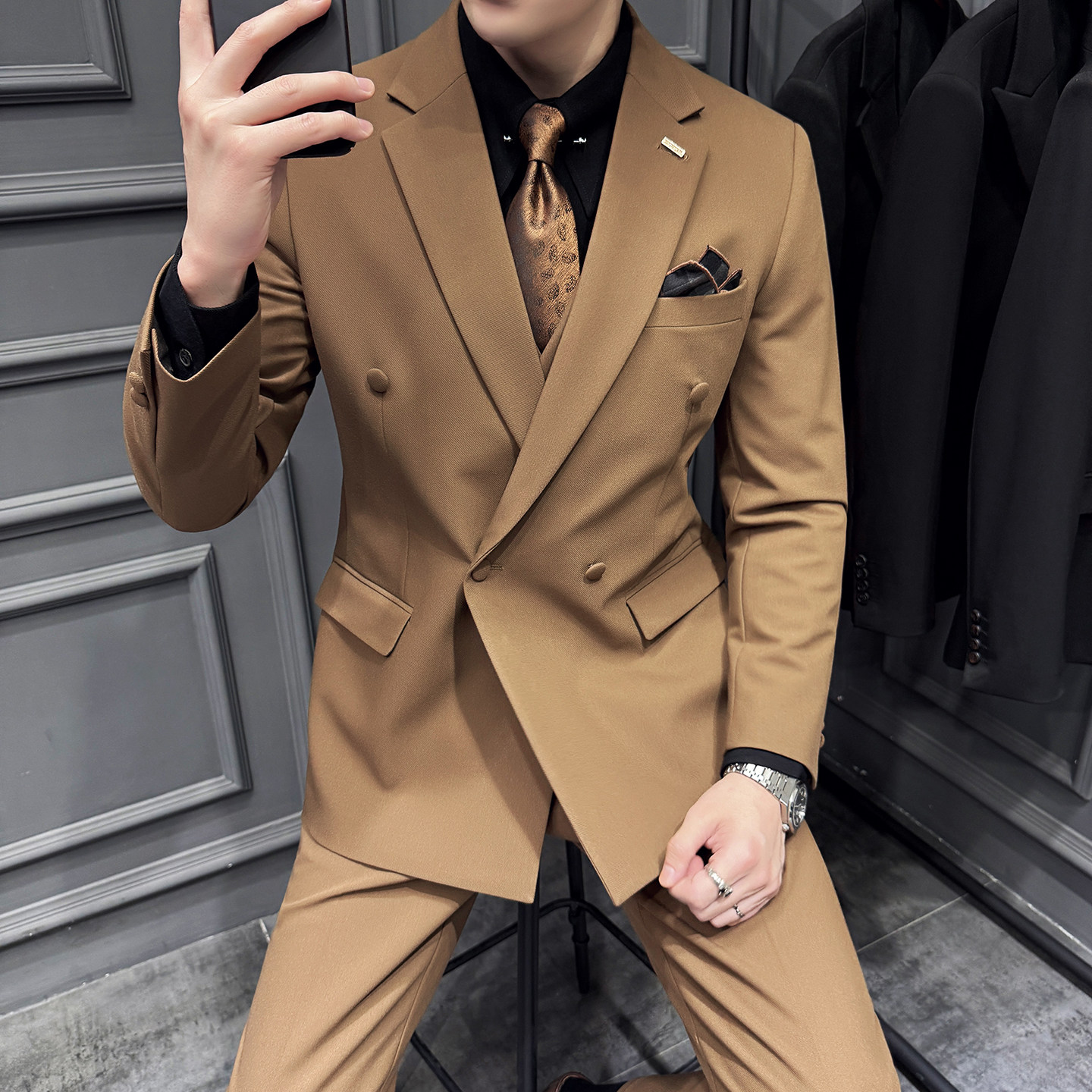 木框景2025秋季套装修身休闲商务大码男士礼服A311-SJT9011-P290,男装西服套装,电商A311