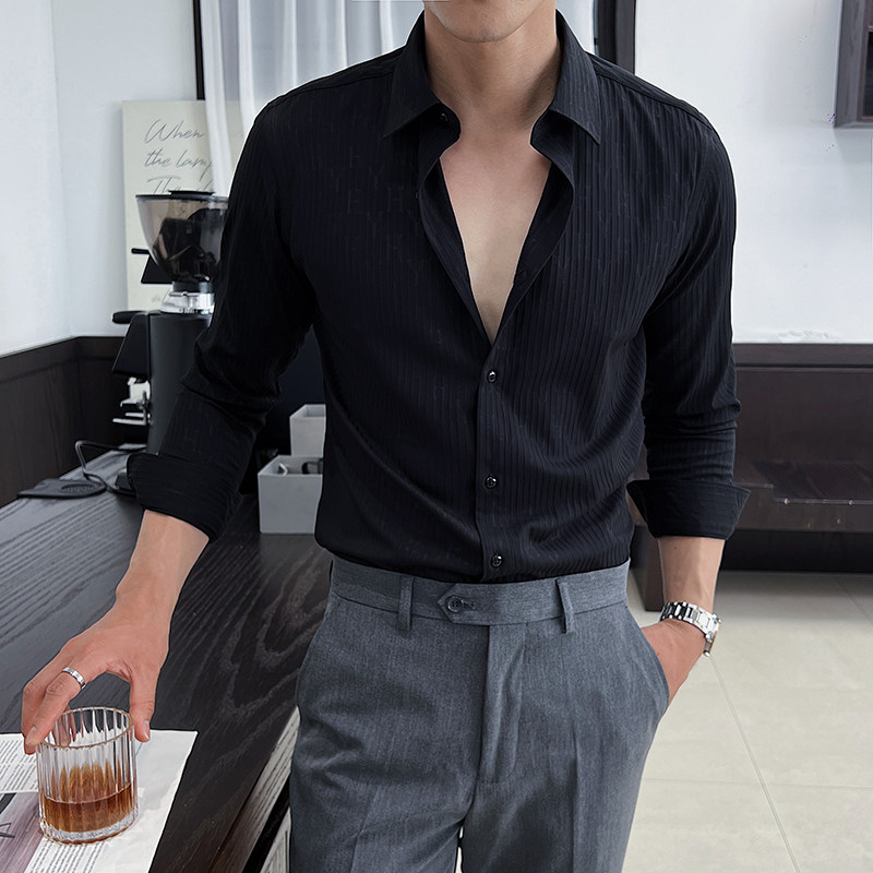 2025新男士长袖衬衫商务寸衫风立领衬衫A311-CSZ7786-P53,男装衬衫,电商A311