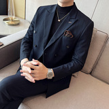 22秋季新西装套装修身商务休闲大码双排西服男士礼服SJT9962-P285，男装西服套装，电商A311