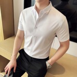 酒店景2025夏季新款弹力短袖衬衫男修身百搭衬衣A311-CSD092-P68，男装T恤，电商A311
