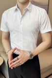 2025夏季新款短袖条纹衬衫韩版修身商务休闲衬衣男A311-CS861-P68，男装T恤，电商A311