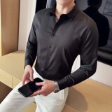 酒店景2025春季新款无恒暗条纹长袖衬衫男休闲A311-CS3083-P68，男装衬衫，电商A311