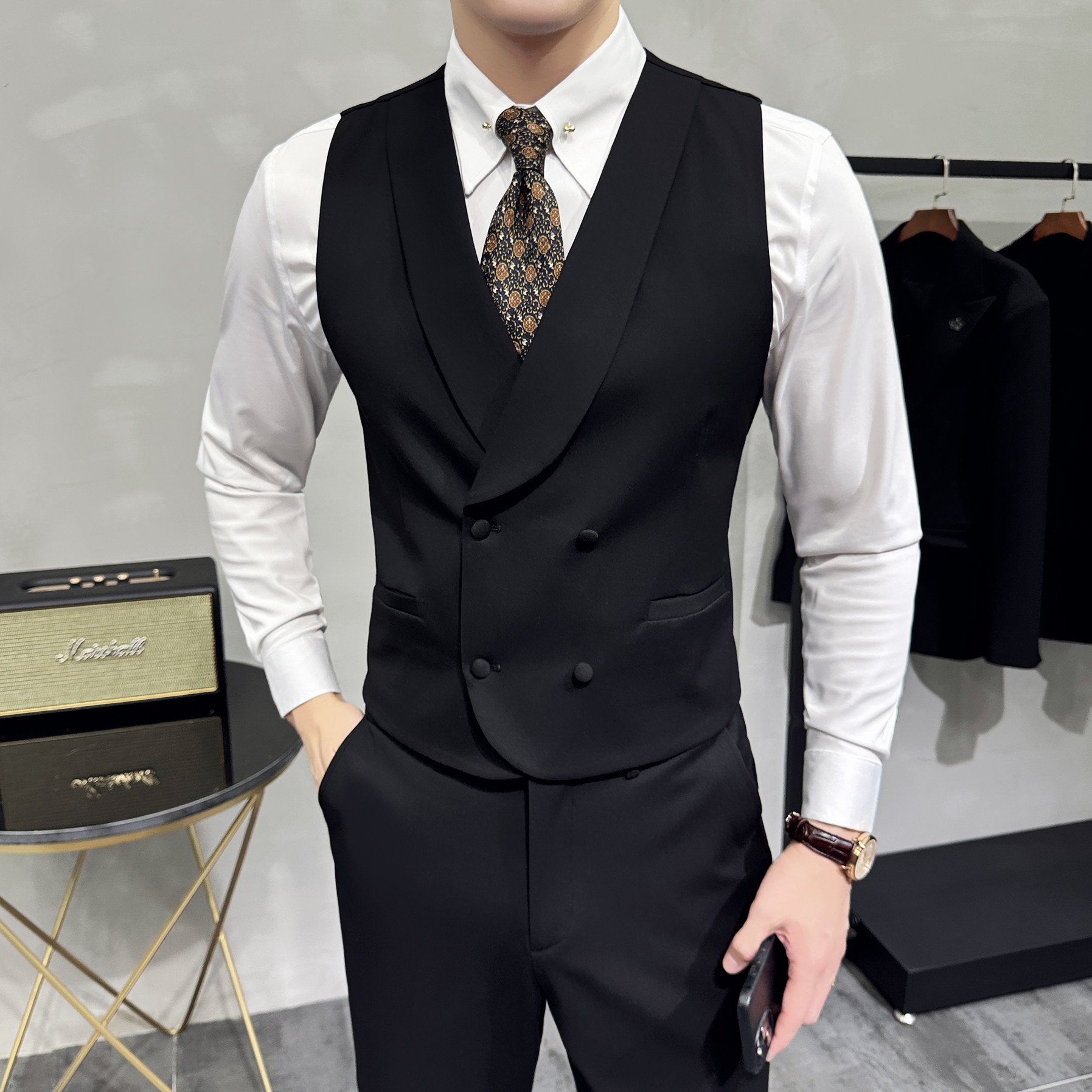 绵羊毛纯色翻领马夹套24男马甲套工作服职业装A311-MJT9998-P145,男装背心/马甲,电商A311