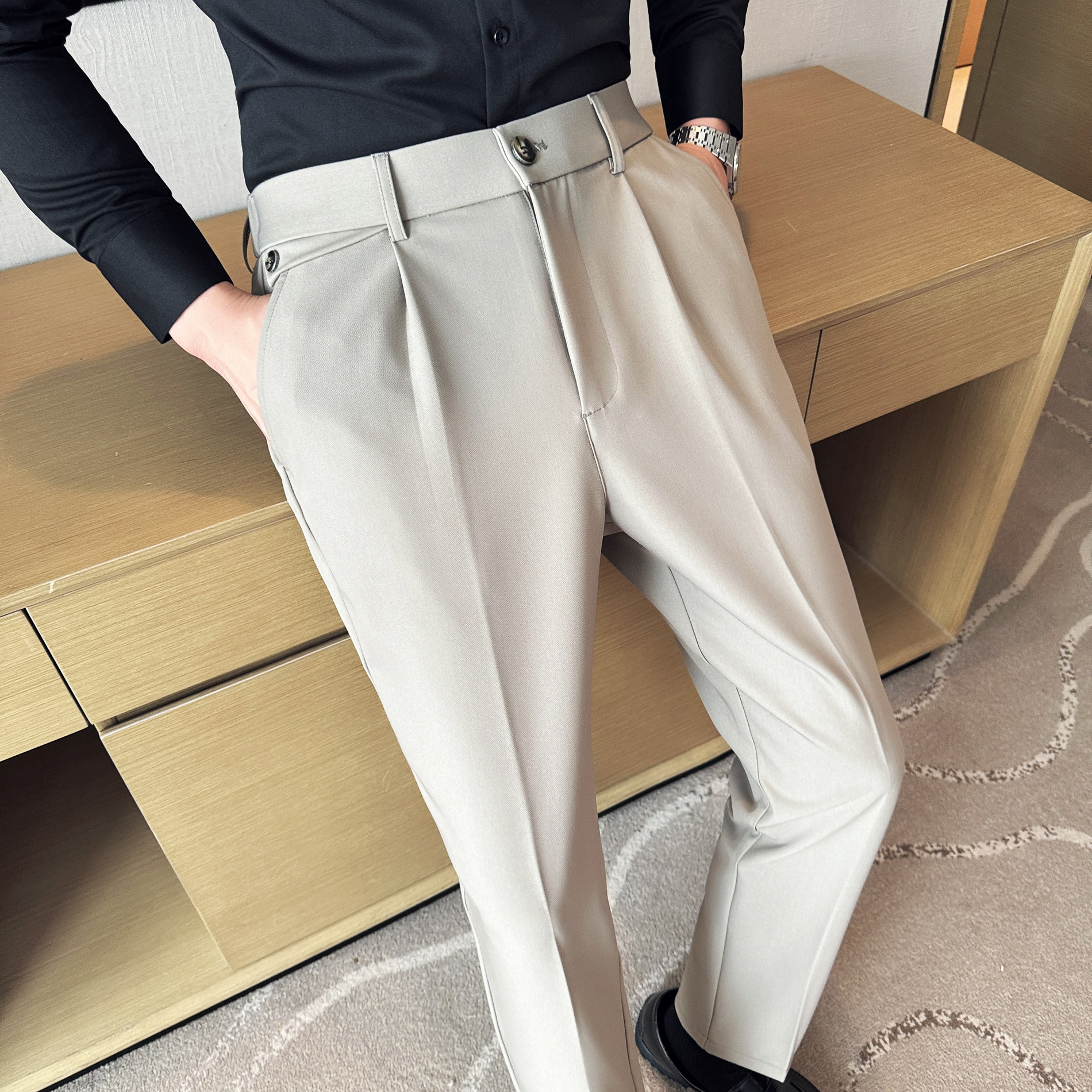 2025秋季新款裤子高级感松紧腰直筒裤身休闲西裤A311-DK9996-P75，男装西裤，电商A311