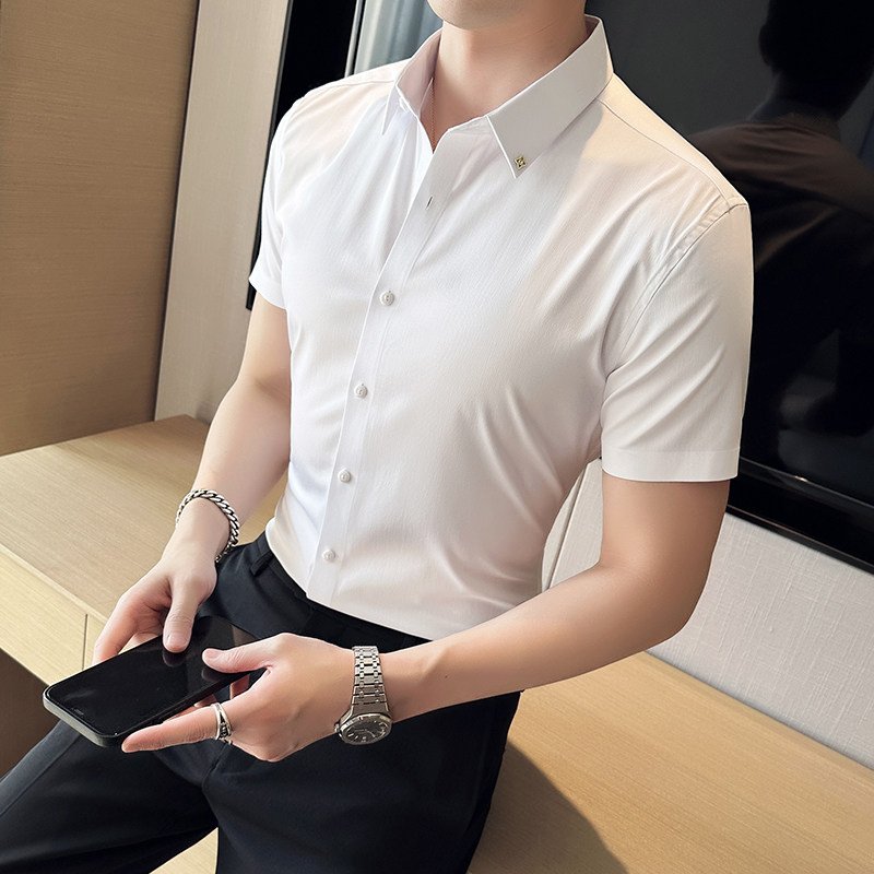 2025夏季新款衬衫男士短袖修身休闲衬衣百搭上衣男A311-CS830-P68图片