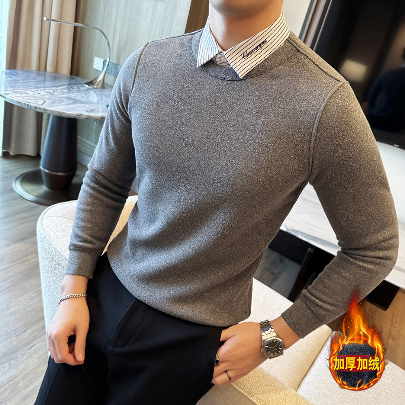 2024酒店风男士假两件男士长袖衬衫毛衣MYZ91-P68,男装针织衫/毛衣,电商A311