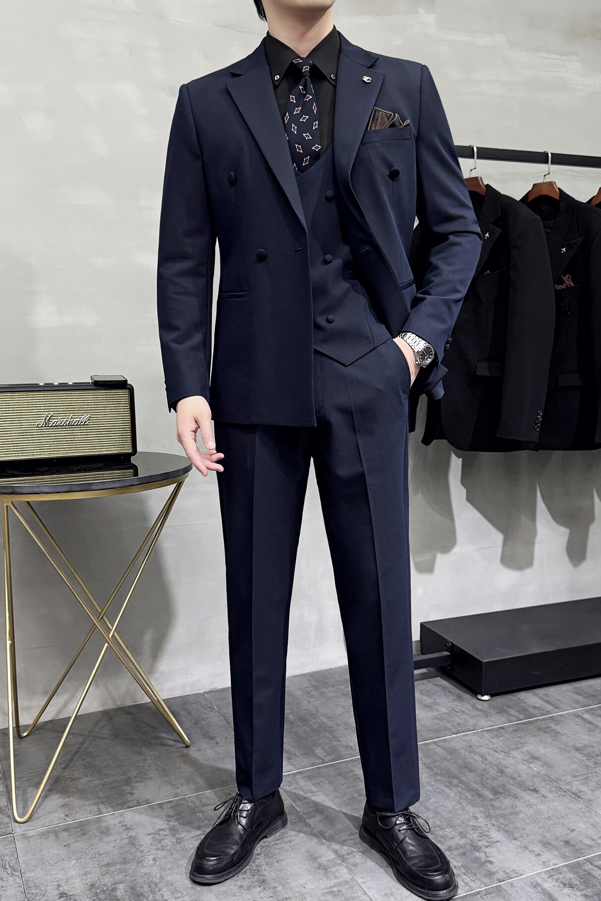 灰墙景2025春季套装修身休闲商务大码西服A311-SJT9001-P285,男装西服,电商A311