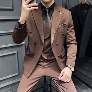 绵羊毛西服套装男士休闲外套修身西装三件套结婚礼服SJT9998-P310图片
