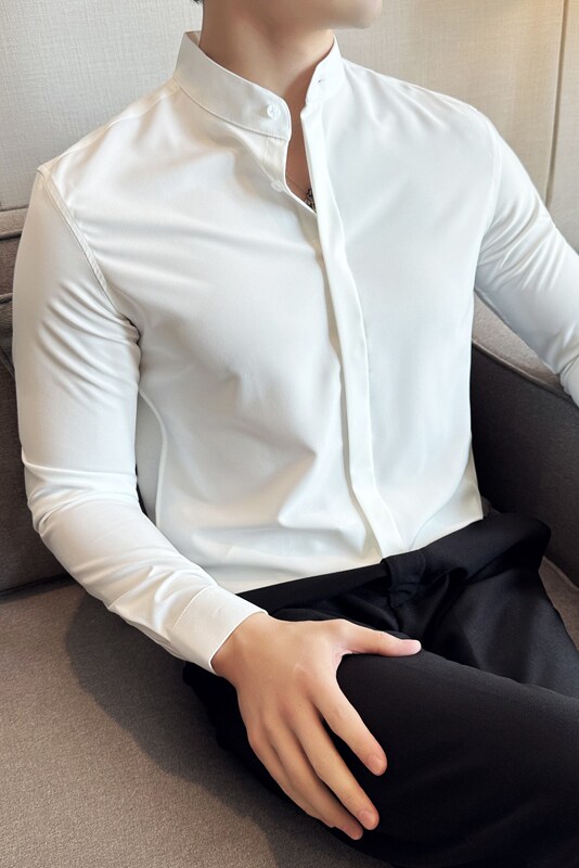 酒店景新中式立领长袖衬衫男秋季韩版修身男装A311-CSG1119-P50,男装衬衫,电商A311