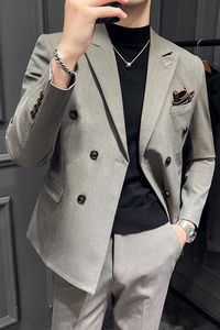 22秋季新西装套装修身商务休闲大码双排西服男士礼服LJT9962-P235图片