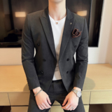 23西装男套装商务正装韩版双排扣三件套男西服A311-SJT9890-P265，男装西服套装，电商A311