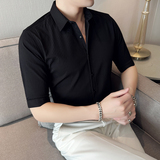 2025夏季青少年条纹衬衫男五分袖修身休闲衬衣A311-CSC2107-P58，男装T恤，电商A311