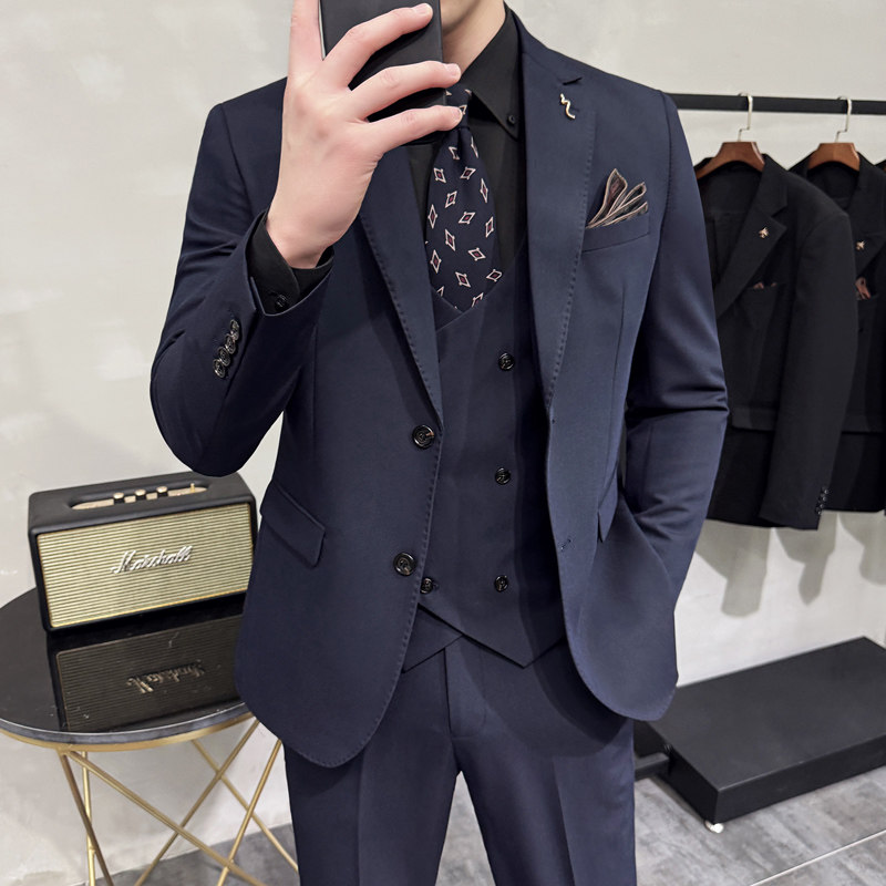 灰墙景2025春季新款西服套装商务男士三件套A311-SJT9002-P285，男装西服，电商A311