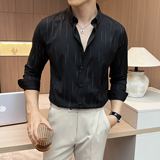 酒店景2025秋季新款流行条纯色长袖衬衫男休闲A311-CSZ8856-P48，男装衬衫，电商A311