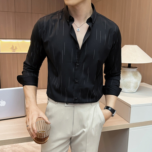 酒店景2025秋季新款流行条纯色长袖衬衫男休闲A311-CSZ8856-P48图片