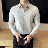 男士长袖衬衫秋季韩版潮流免烫休闲帅气修身版型A311-CSG1120-P50，男装衬衫，电商A311