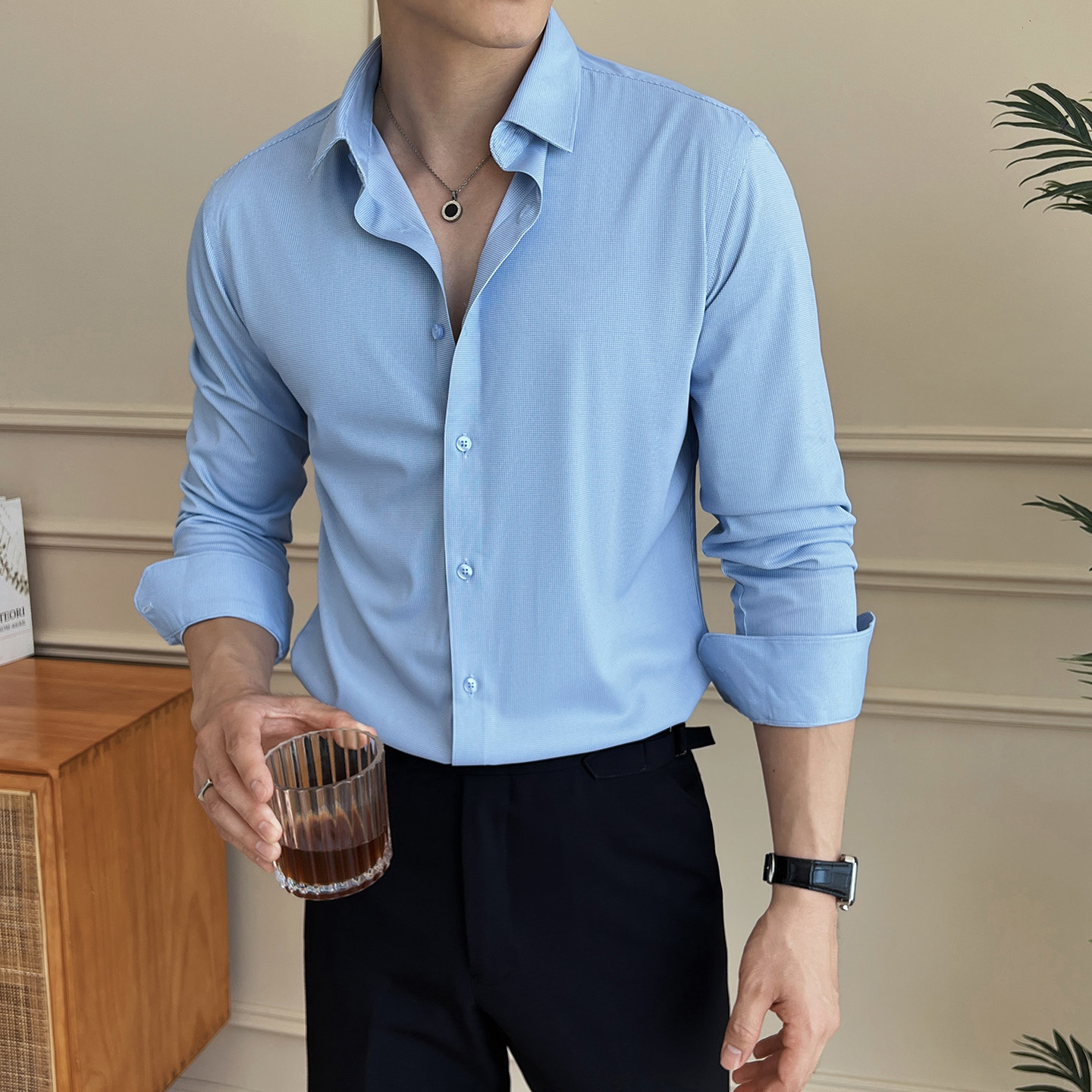 无痕老钱风桑婵丝25秋季男士长袖衬衫商务衬衣A311-CSZ6606-P58,男装衬衫,电商A311