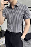 2025夏季短袖条纹衬衫韩版无痕商务休闲衬衣男A311-CSZ6800-P60，男装T恤，电商A311