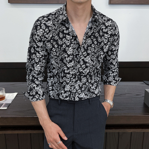 2025春季新男士长袖衬衫商务寸衫发型师方领衬衫A311-CSZ7803-P40图片