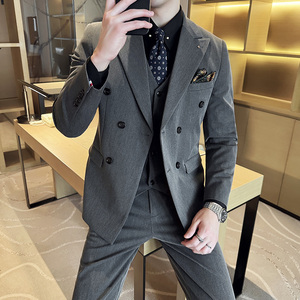 24春季西装套装修身休闲商务大码工西服双排男A311-SJT6890-P245图片