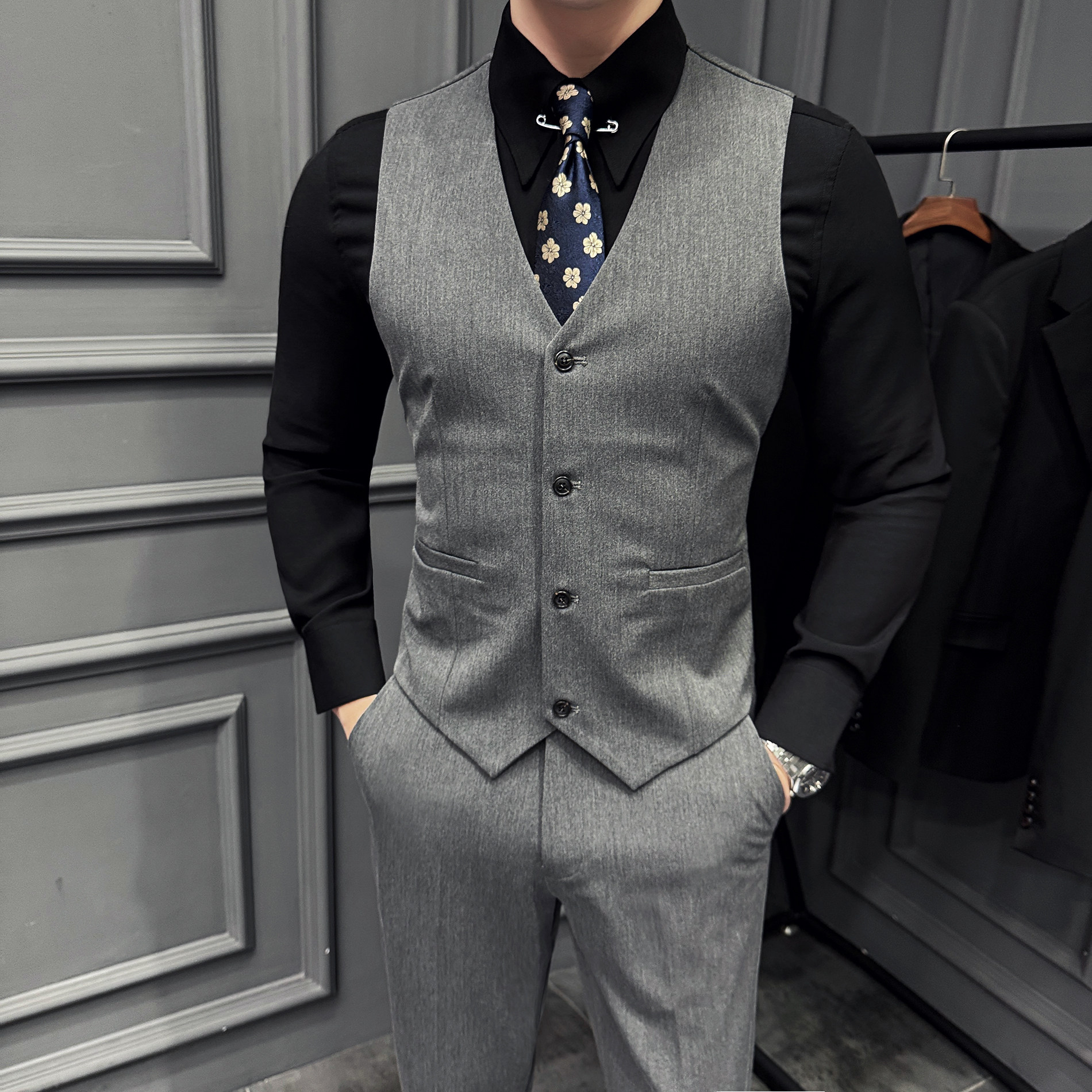 2025春季男马甲套工作服职业装男式少爷马夹套A311-MJT6888-P110,男装背心/马甲,电商A311