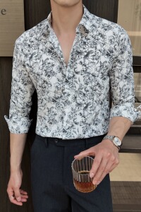 2025秋冬新男士长袖衬衫商务寸衫发型师方领衬衫A311-CSZ7805-P40图片