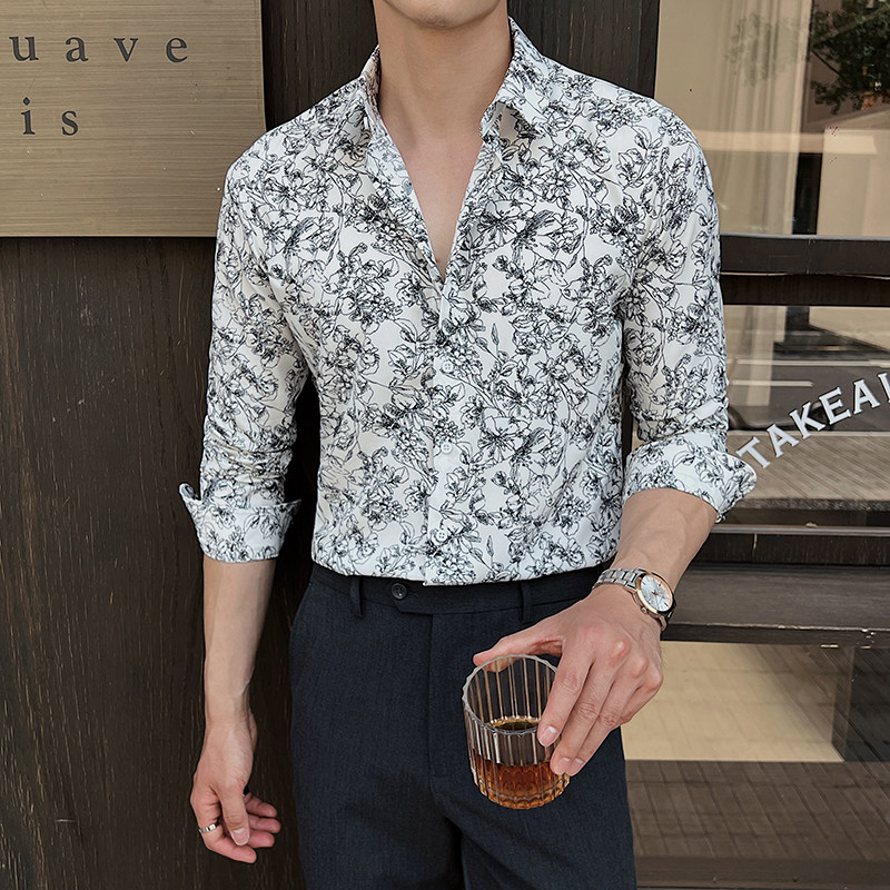 2025春季新男士长袖衬衫商务寸衫发型师方领衬衫A311-CSZ7805-P40,男装衬衫,电商A311
