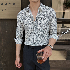 2025春季新男士长袖衬衫商务寸衫发型师方领衬衫A311-CSZ7805-P40图片