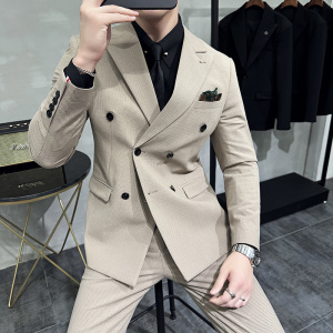 2025春季双排扣西装套装修身休闲商务西服男士A311-LJT9993-P235图片