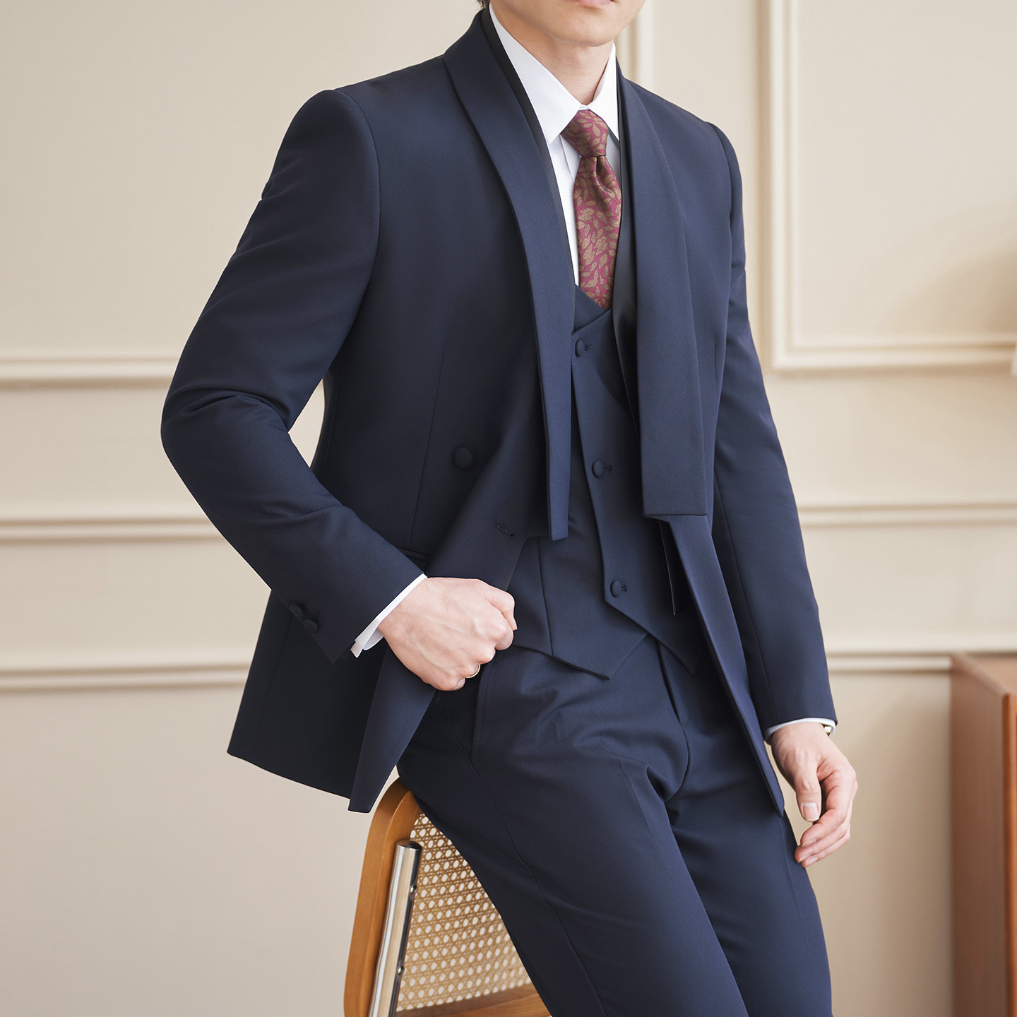 庄园景2026春季西服套装纯色围巾领休闲西服A311-SJT9021-P290,男装西服套装,电商A311