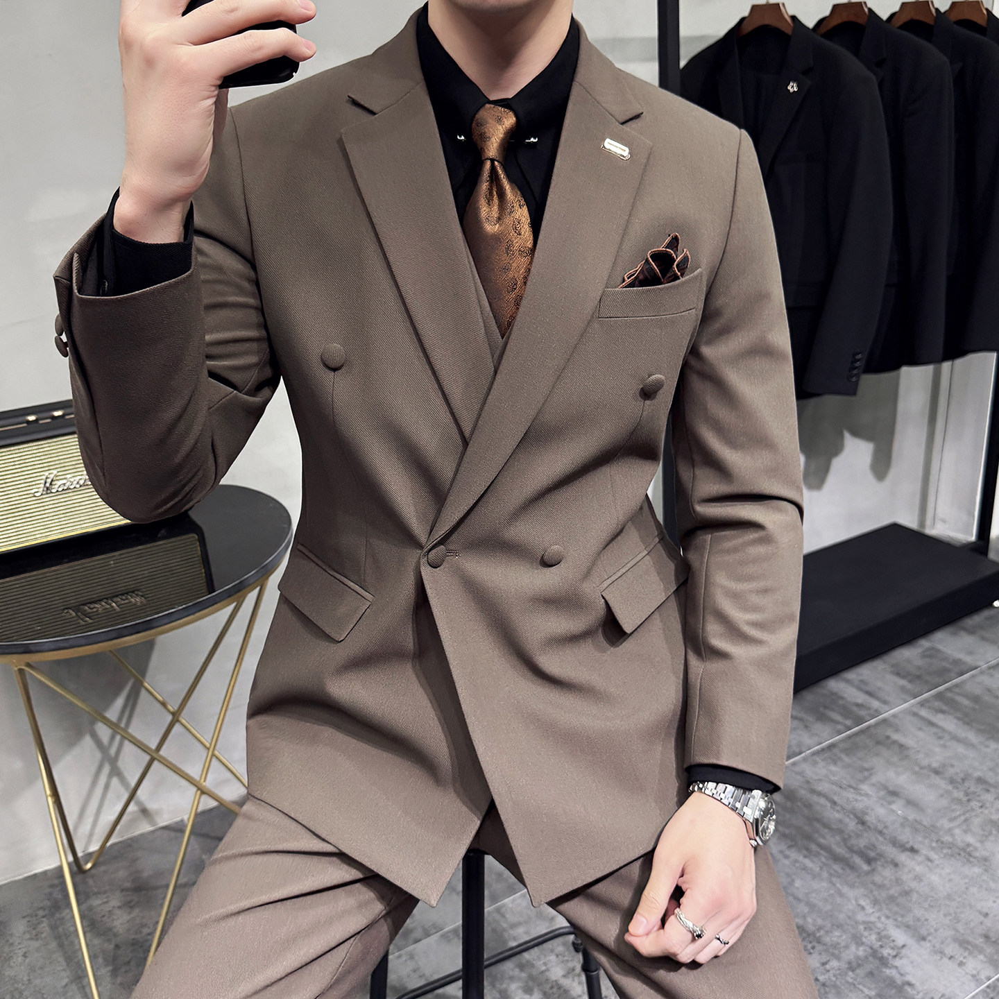 灰墙景2025秋季套装修身休闲商务大码男士礼服A311-SJT9011-P290,男装西服套装,电商A311