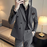 24秋季新西装套装修身休闲商务大码双排西服男士礼服SJT9890-P265，男装西服套装，电商A311