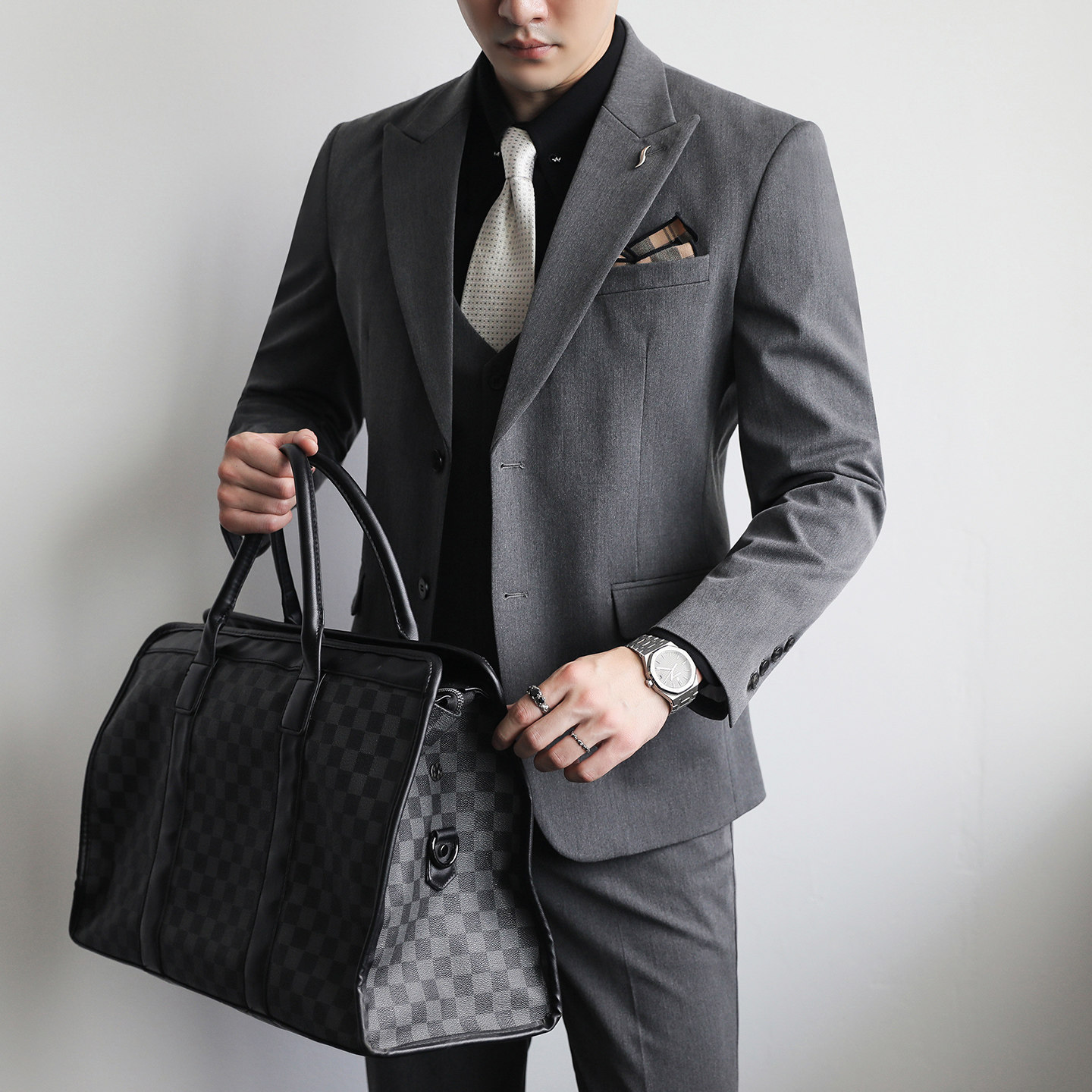 老钱风袖口真开叉两粒扣戗驳领男士西装大码A311-SJT212-P195特，男装西服套装，电商A311