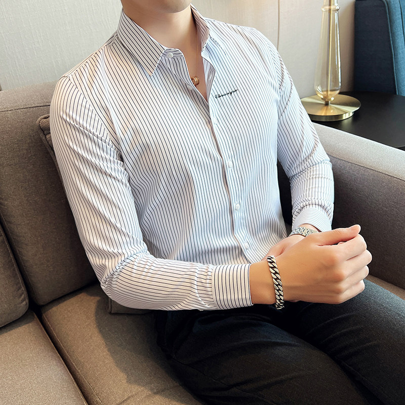 2024条纹刺绣衬衫男士长袖时尚潮流男装A311-CSC8859-P58图片