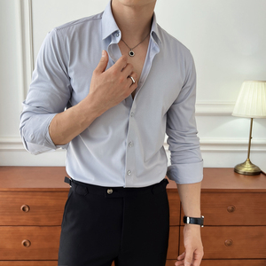无痕老钱风桑婵丝 25秋季男士长袖衬衫商务衬衣A311-CSZ6606-P58图片
