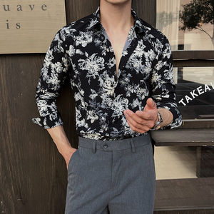 2025春季新男士长袖衬衫商务寸衫发型师方领衬衫A311-CSZ7802-P40图片