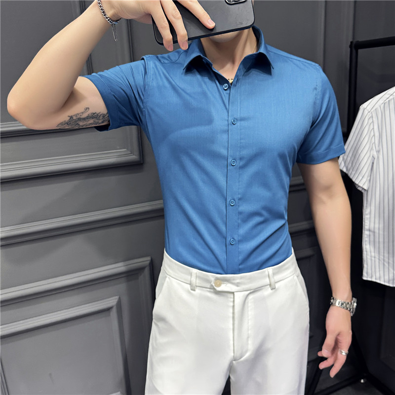 2025夏季新款短袖衬衫韩版修身商务休闲衬衣男A311-CSZ68060-P55,男装衬衫,电商A311