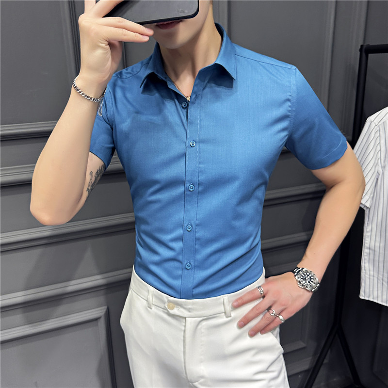 2025夏季新款短袖衬衫韩版修身商务休闲衬衣男A311-CSZ68060-P55，男装衬衫，电商A311