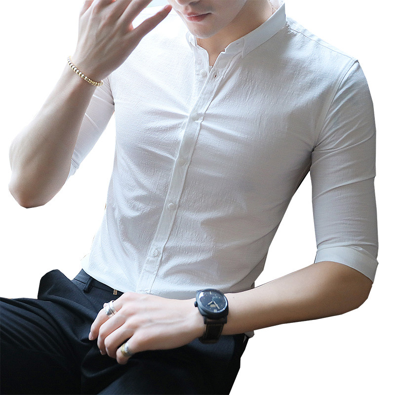 2025夏季仿麻七分袖男衬衫薄款商务休闲修身衬衣A311-CSC126-P53,男装衬衫,电商A311