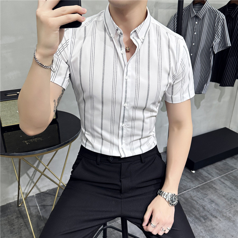 2025夏季短袖条纹衬衫韩版修身商务休闲衬衣男A311-CSZ88060-P55图片
