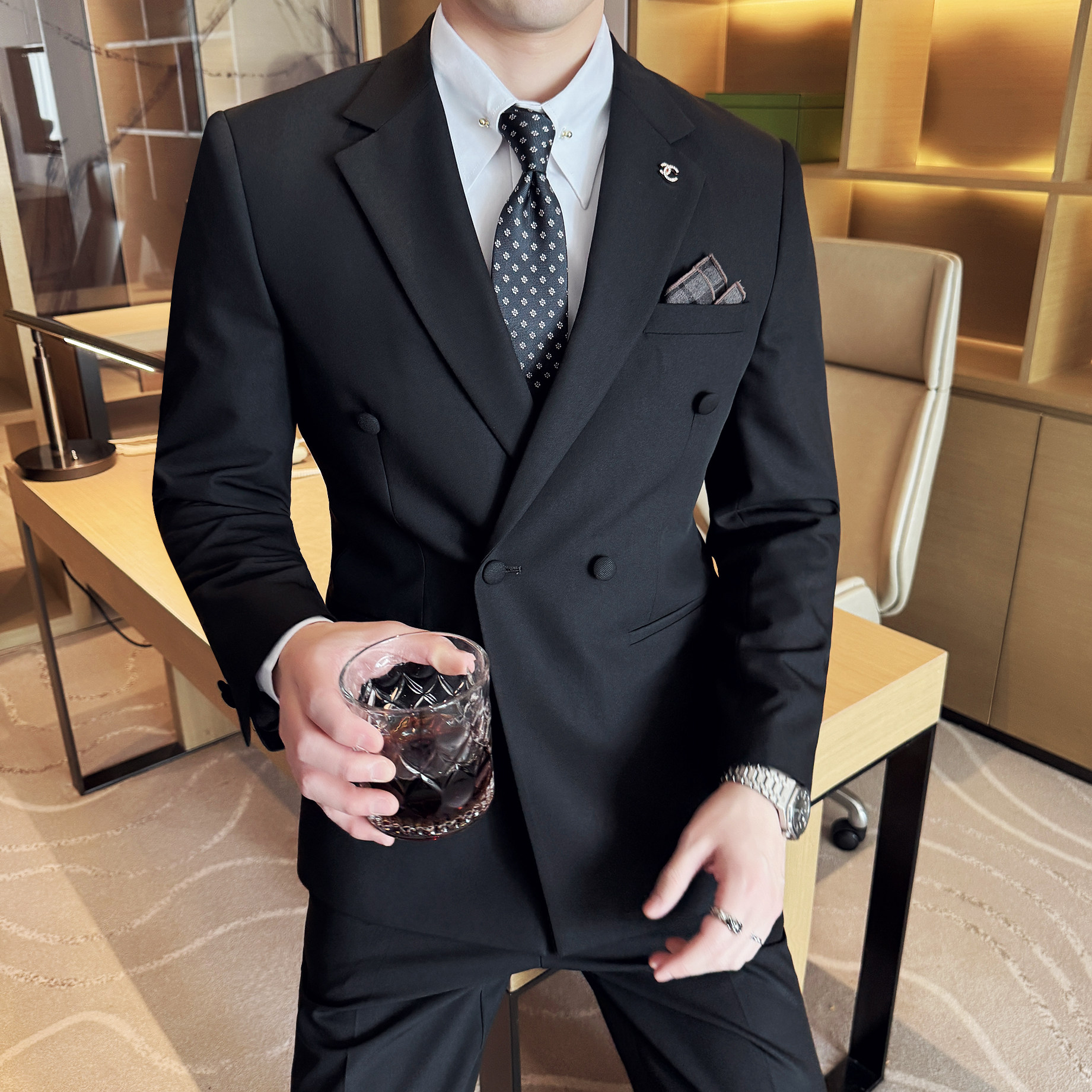 酒店景2025春季套装修身休闲商务大码男士礼服A311-SJT9001-P285，男装西服套装，电商A311