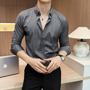 酒店景2025秋季新款流行条纯色长袖衬衫男休闲A311-CSZ8856-P48图片